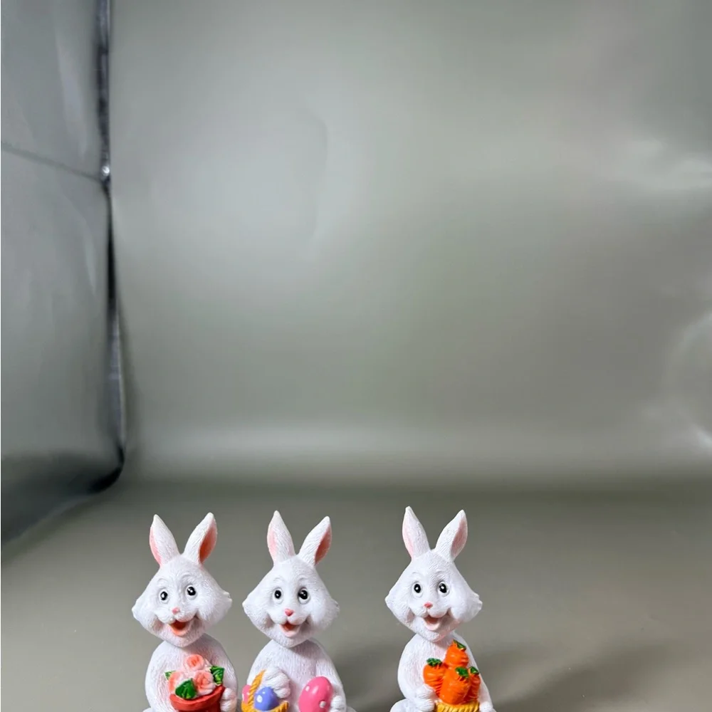 Three Easter Bunny resin figurines. NEW Miniature  Decor